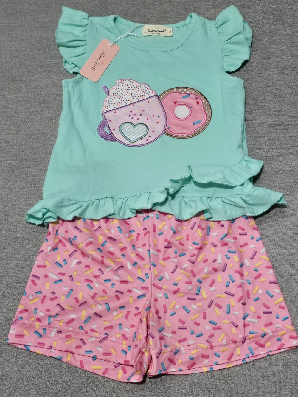 Mint & Pink Sprinkle Donut Girls' Two Piece Outfit